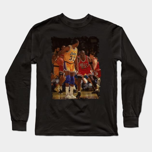 Magic Johnson vs Michael Jordan, NBA Finals Long Sleeve T-Shirt by Omeshshopart